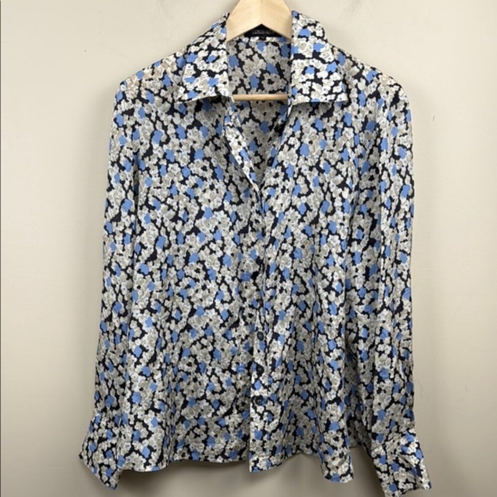 Georges Rech Paris  silk Floral Patterned Shirt in Blue and Black button up